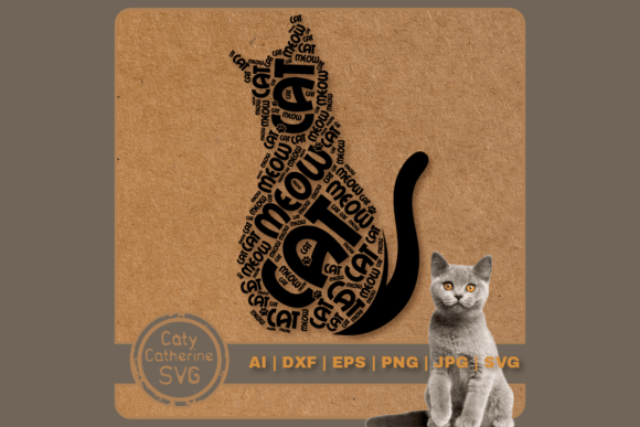 Download Cat Silhouette Word Art Cat Meow Paw SVG - Premium Bundle